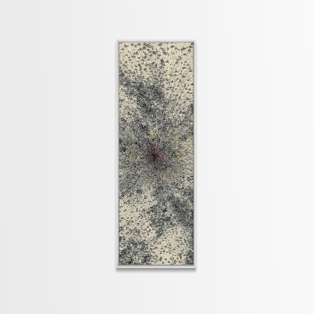 Abstract Cream Black Energy Burst Wall Art, Red Gold Center, Modern Abstract Art, Textured Art Print, Statement Wall Decor