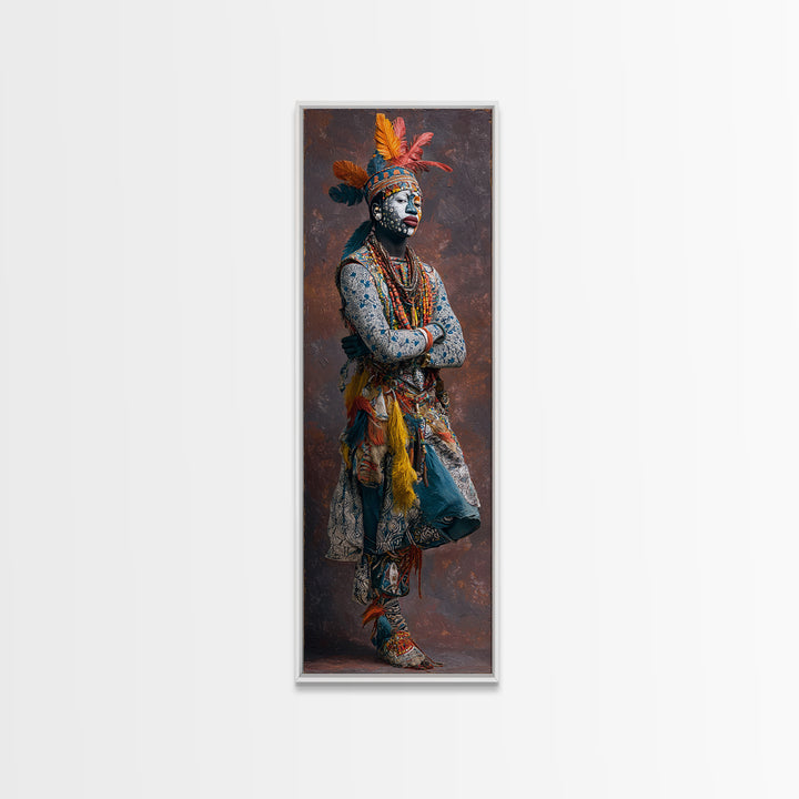 Feathered African Warrior Woman Framed Canvas Print, Tribal Queen Portrait, Afrocentric Wall Decor, Cultural Artwork Gift