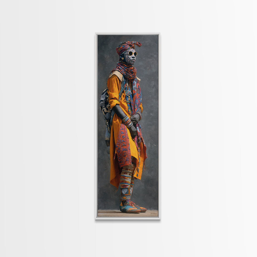 Stylish African Nomad In Yellow Robe Canvas Print, Modern Afrocentric Portrait Wall Decor, Black Culture Art For Living Room