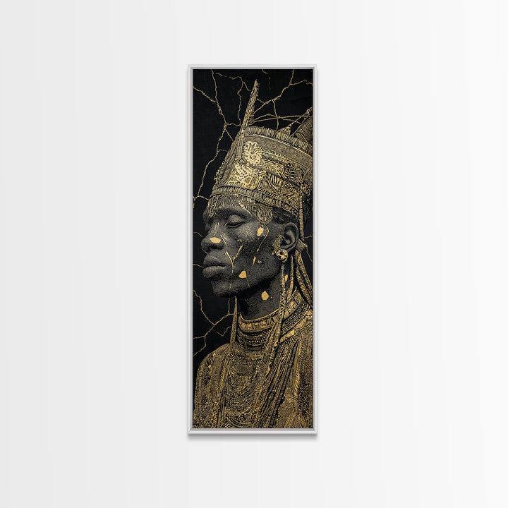 Gold African Queen Profile Wall Art, Black And Gold Portrait, Regal Afrocentric Decor, Elegant Cultural Artwork For Living Room