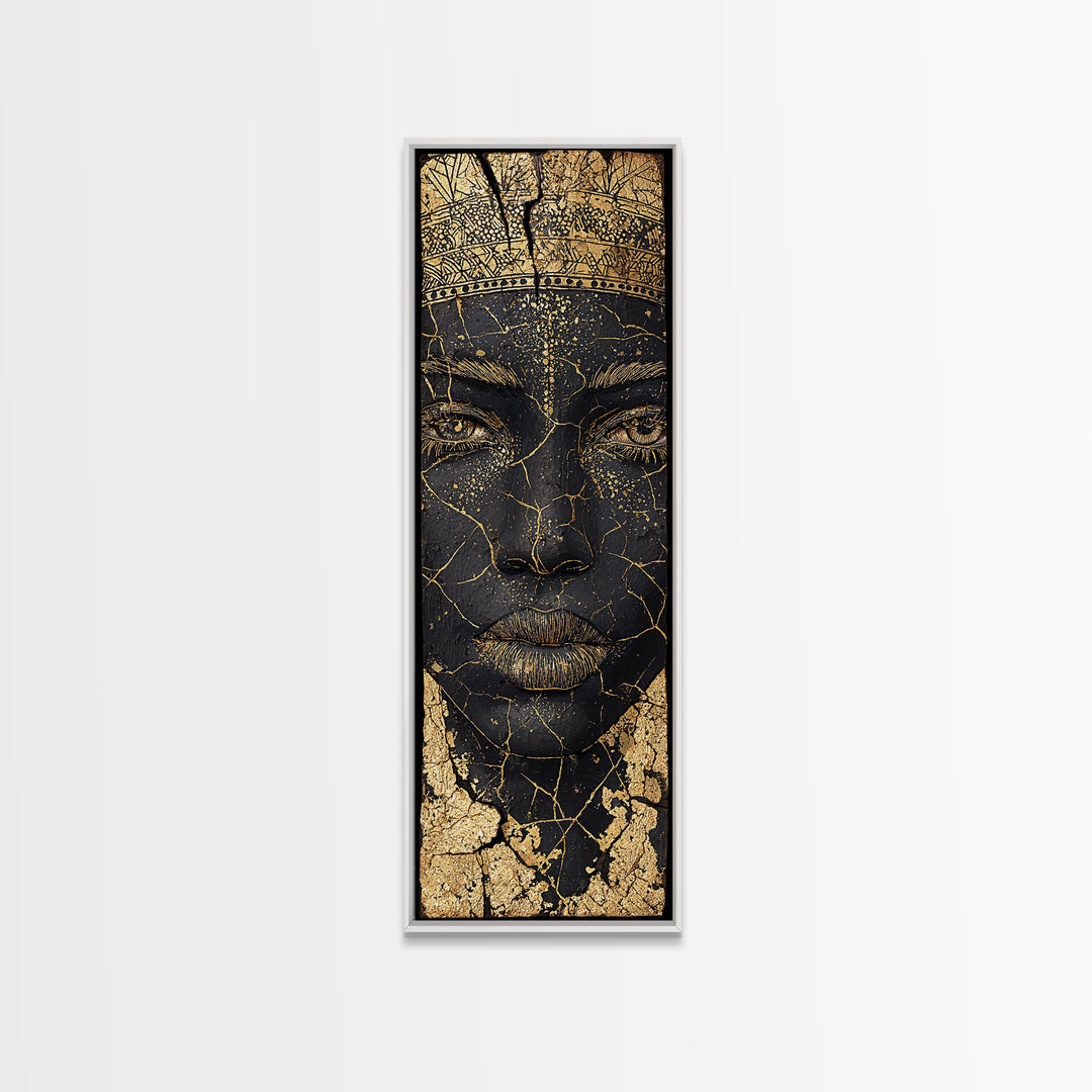 Cracked Gold African Woman Face Canvas Print, Black Queen Portrait Wall Decor, Elegant Afrocentric Art, Modern Cultural Gift