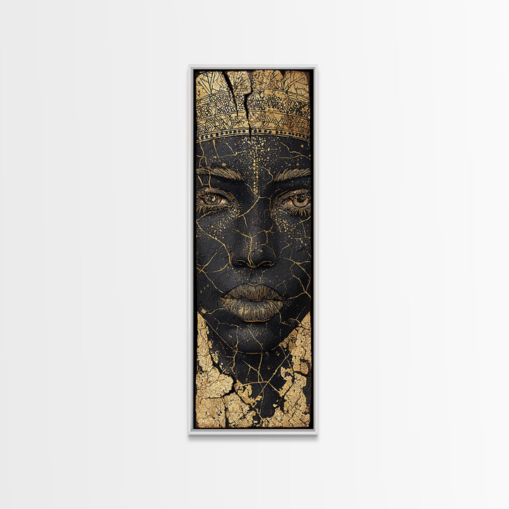 Cracked Gold African Woman Face Canvas Print, Black Queen Portrait Wall Decor, Elegant Afrocentric Art, Modern Cultural Gift
