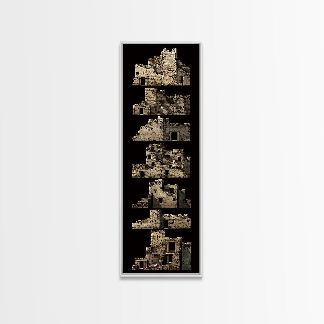 Stacked Desert Stone Ruins On Black Framed Canvas Print, Ancient African Architecture, Tribal Wall Decor, Archaeology Art