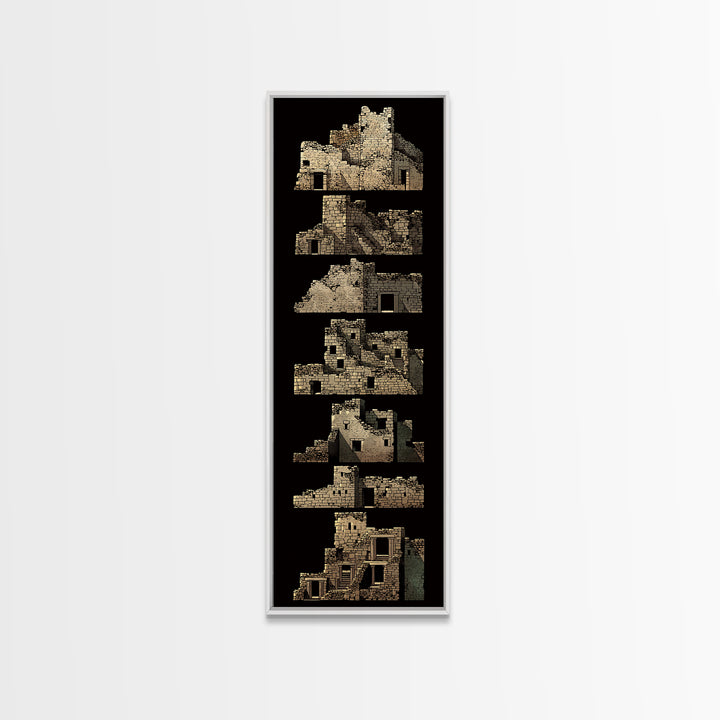 Stacked Desert Stone Ruins On Black Framed Canvas Print, Ancient African Architecture, Tribal Wall Decor, Archaeology Art