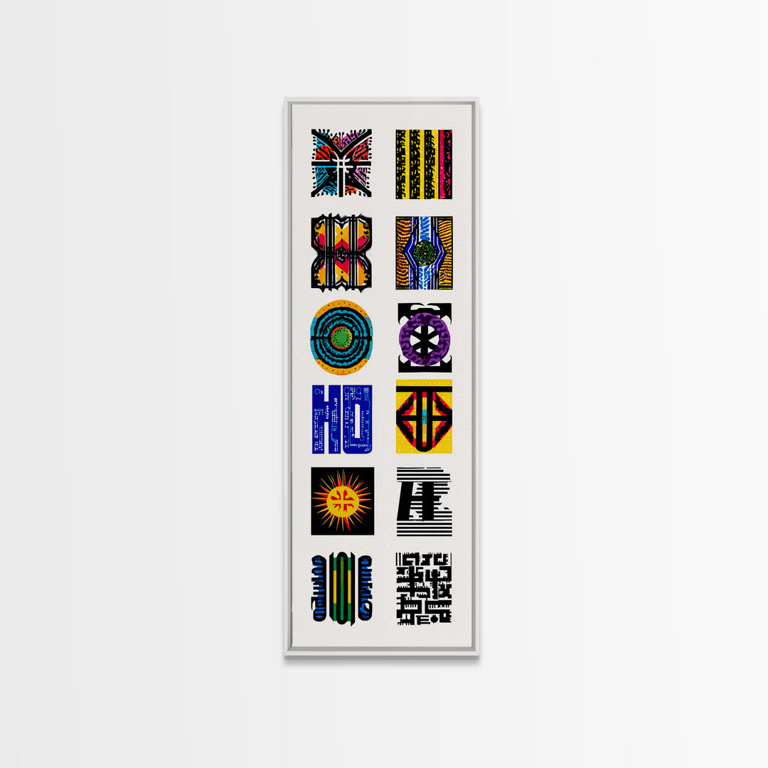 Colorful African Pattern Wall Art, Tribal Textile Symbols, Ankara Inspired Geometric Decor, Afrocentric Gallery Print Set