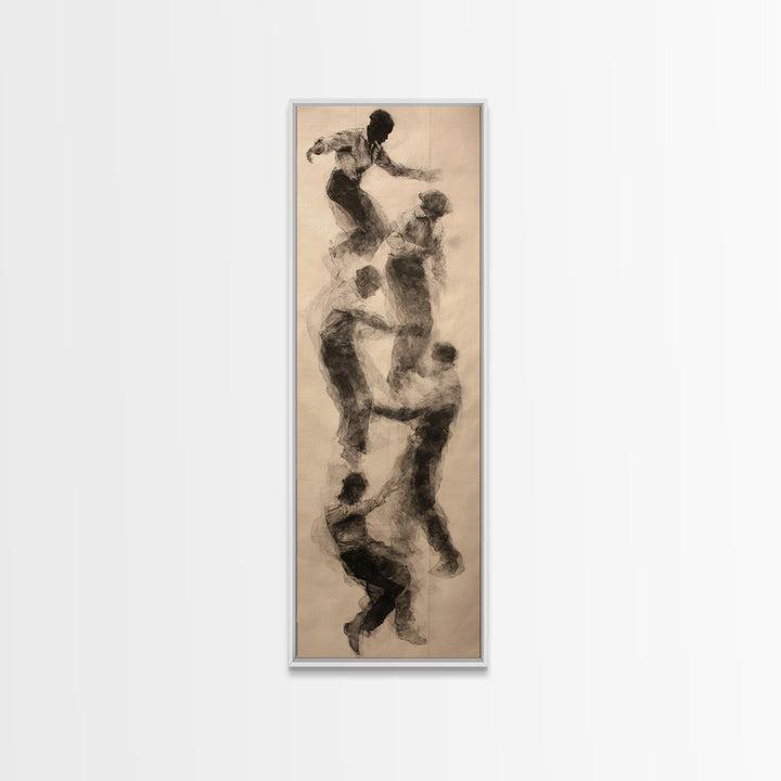 Charcoal Climbing Figures Wall Art, Abstract Black Bodies, Unity Movement Sketch, Minimalist African Decor For Living Room Art