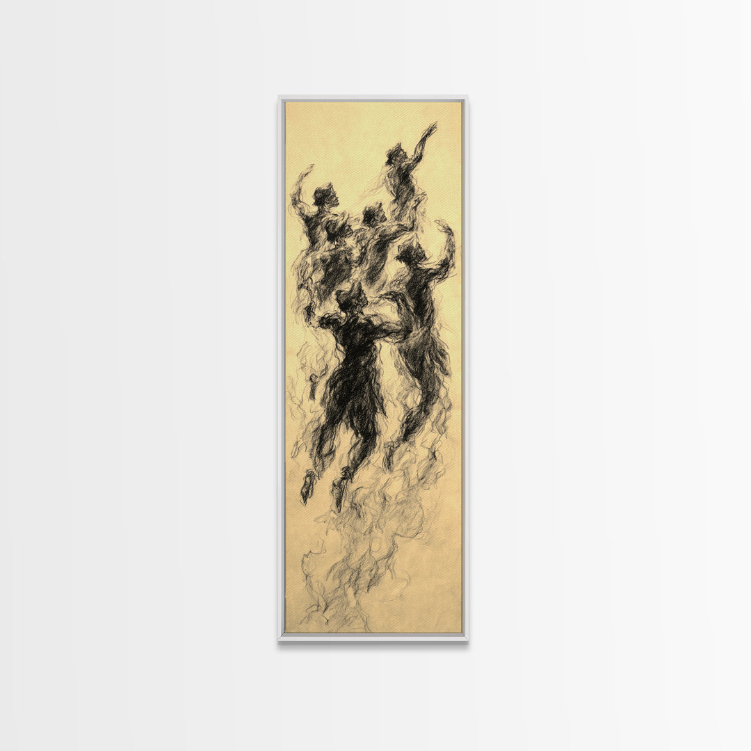 Dancing Spirit Figures Canvas Print, Expressive African Women Art, Charcoal Movement Sketch, Feminine Wall Decor Gift For Her