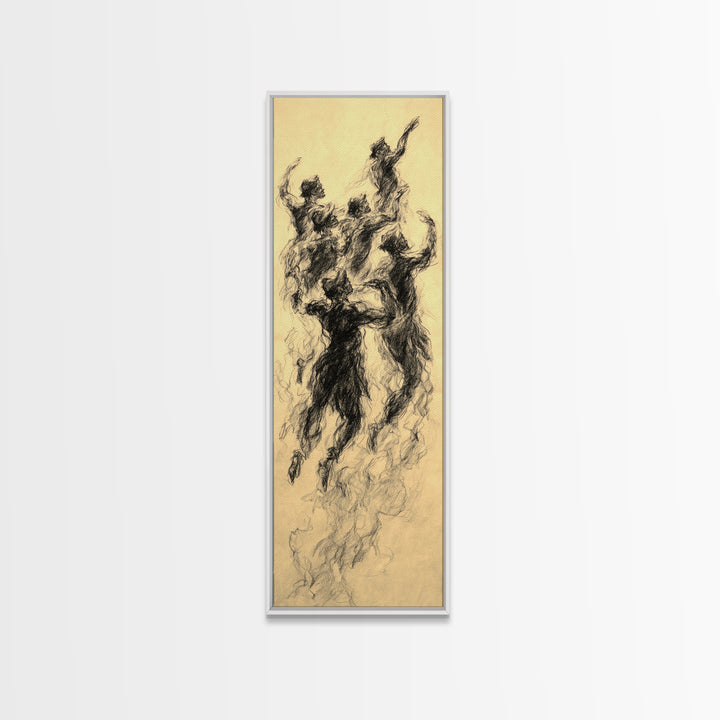Dancing Spirit Figures Canvas Print, Expressive African Women Art, Charcoal Movement Sketch, Feminine Wall Decor Gift For Her