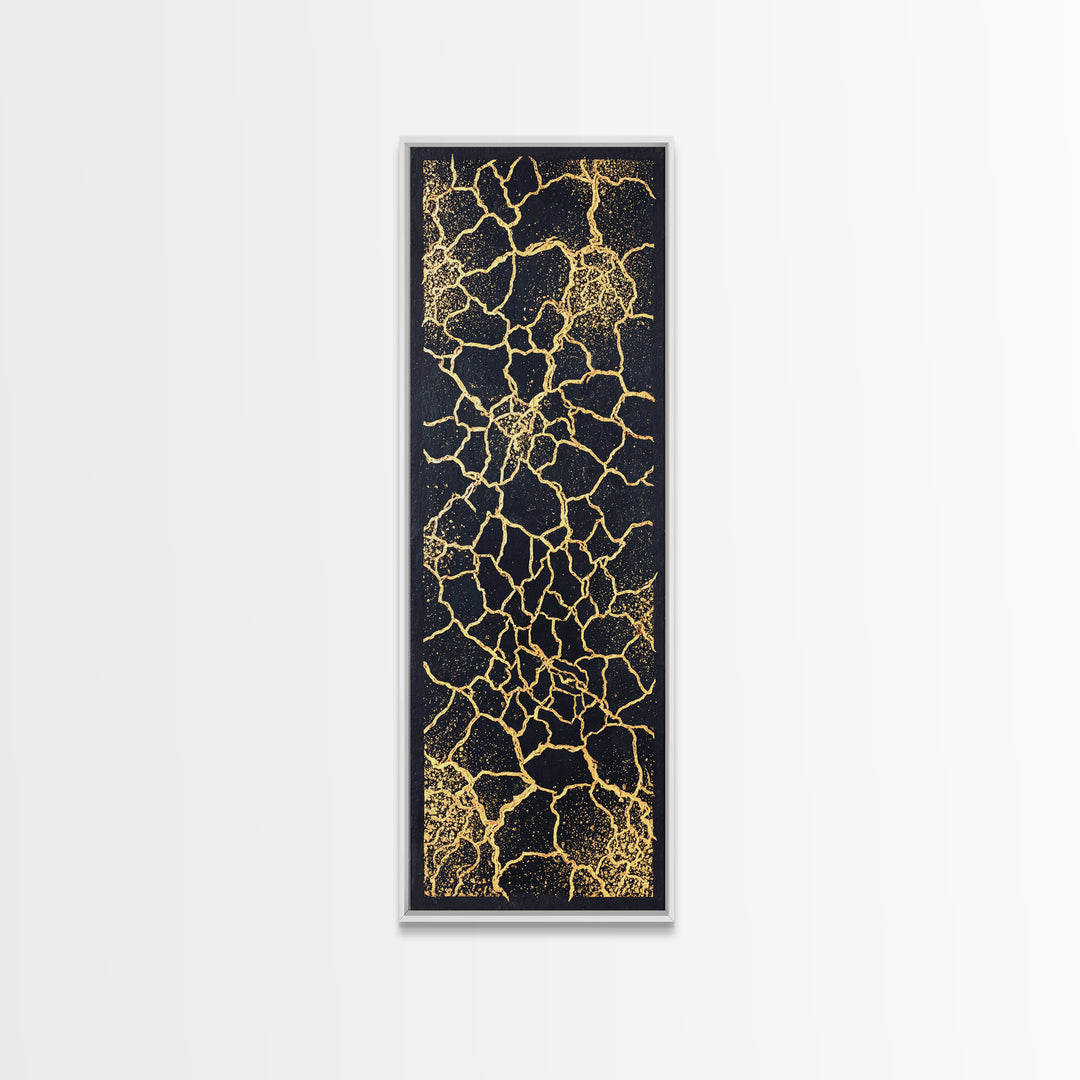 Black And Gold Crackle Abstract Wall Art, Luxury Canvas Art, Modern African Art Decor, Bold Geometric Statement Home Decor