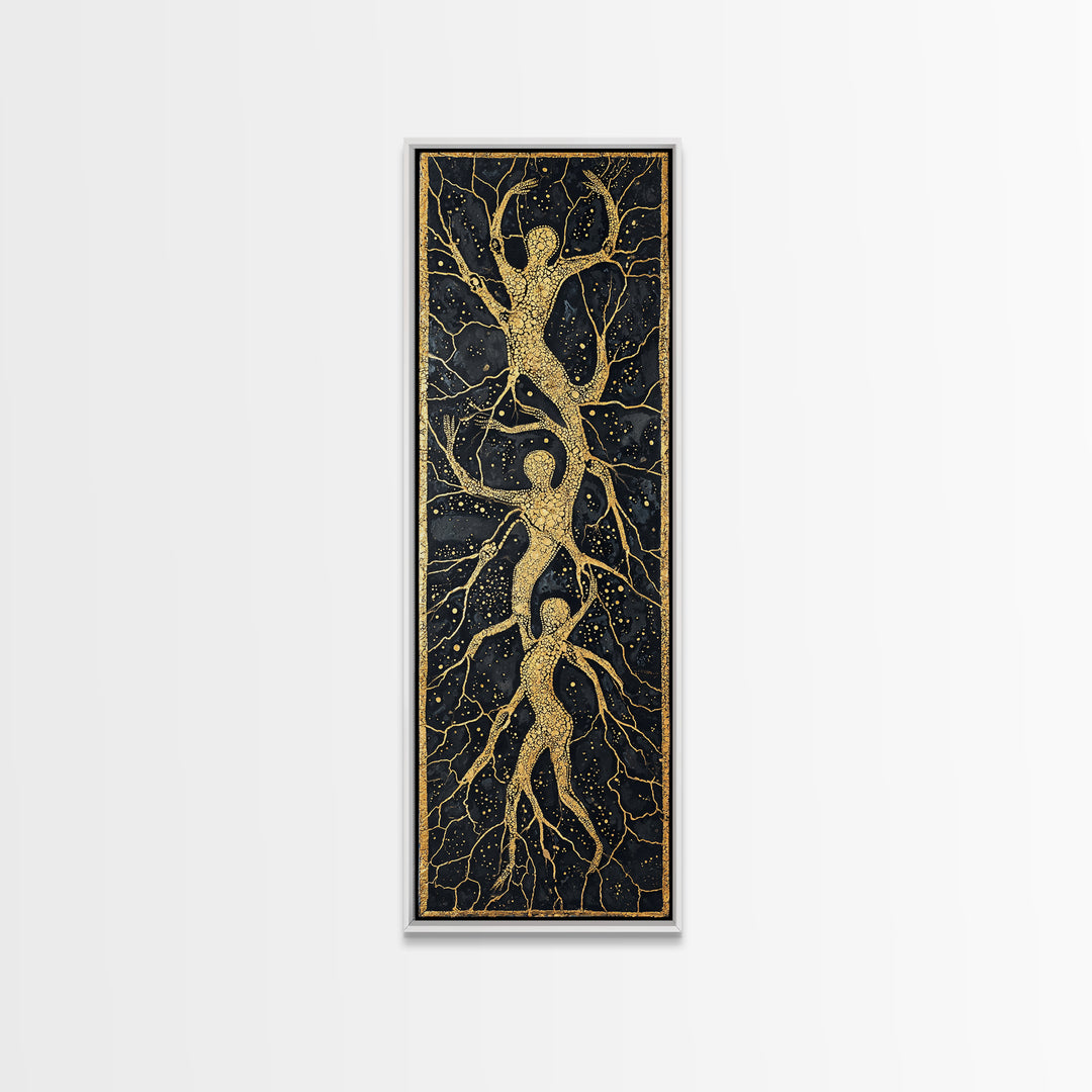 Golden Branching Tree Roots Canvas Print, African Inspired Abstract Art, Boho Wall Decor, Modern Black And Gold Home Decor