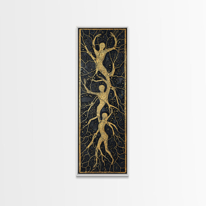 Golden Branching Tree Roots Canvas Print, African Inspired Abstract Art, Boho Wall Decor, Modern Black And Gold Home Decor