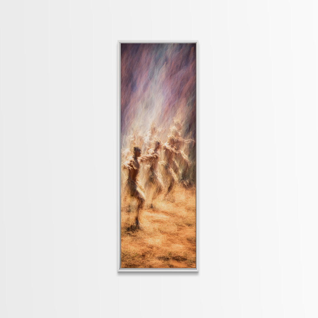 Glowing African Dancers In Dust Wall Art, Spiritual Cultural Art Print, Warm Earth Tone Canvas For Bohemian Home Decor Gift