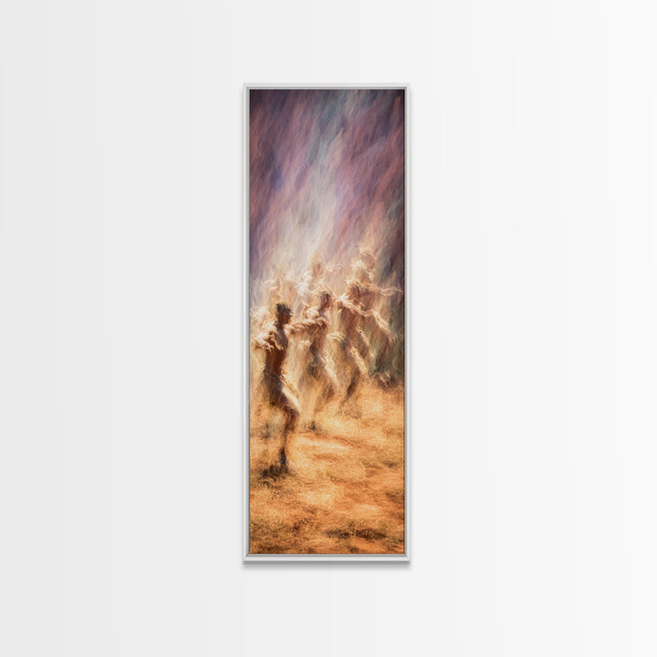 Glowing African Dancers In Dust Wall Art, Spiritual Cultural Art Print, Warm Earth Tone Canvas For Bohemian Home Decor Gift