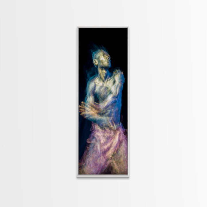 Expressive Blue Male Figure Framed Canvas Print, Modern Black Art, Abstract Portrait Wall Decor, Emotional Figurative Artwork