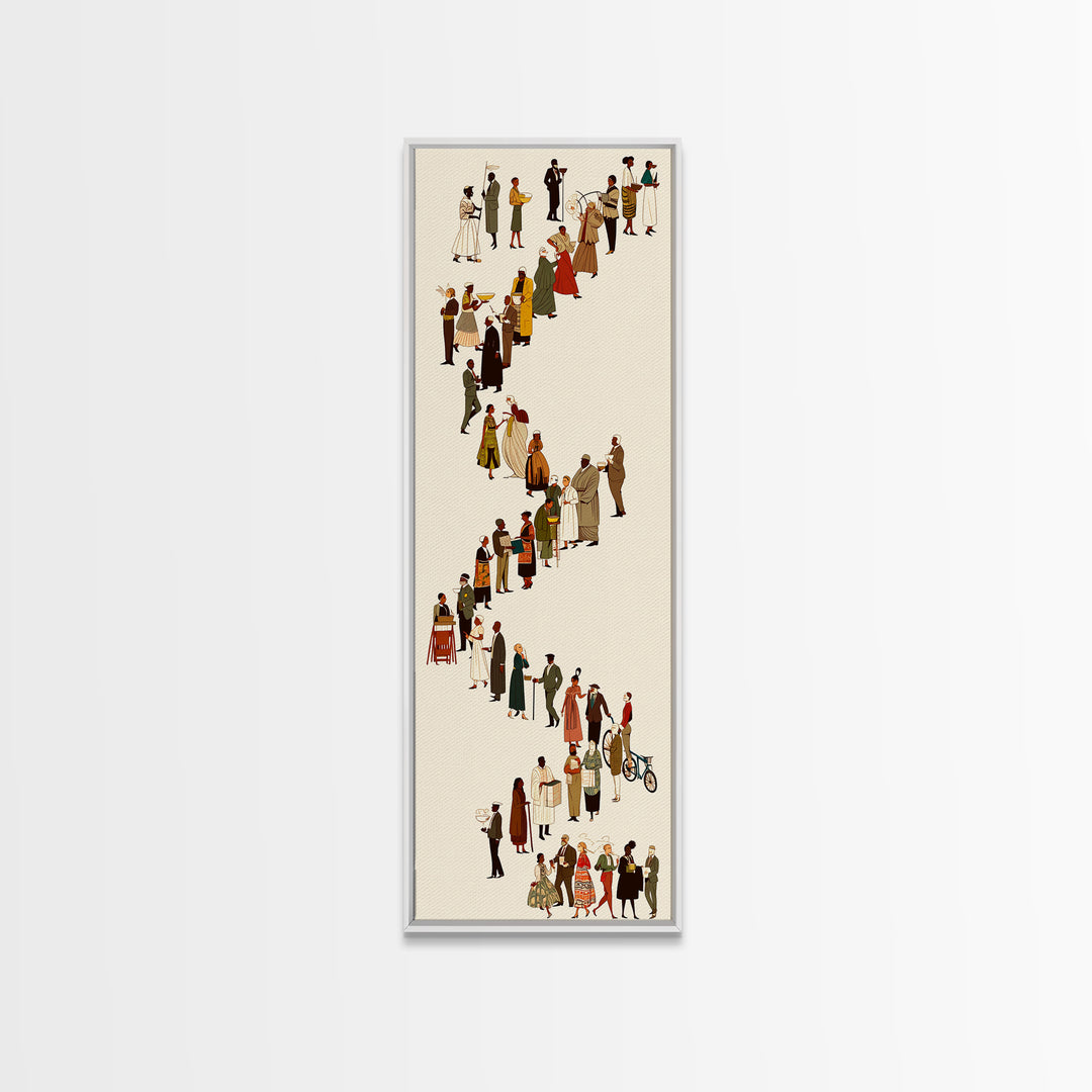 Winding Line Of Diverse People Wall Art, Minimalist Canvas Print, Modern Figurative Home Decor, Long Narrow Gallery Poster