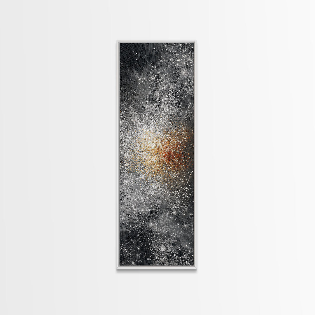 Black White Gold Cosmic Burst Abstract Wall Art, Modern Canvas Decor, Statement Living Room, Luxury Home Decor Gift, Large Vertical Print