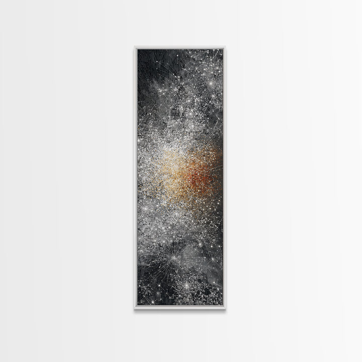 Black White Gold Cosmic Burst Abstract Wall Art, Modern Canvas Decor, Statement Living Room, Luxury Home Decor Gift, Large Vertical Print