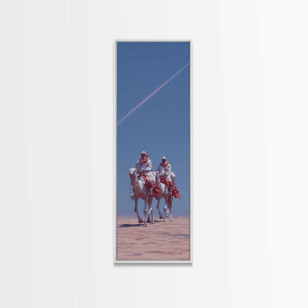 Two Desert Riders Under Blue Sky Canvas Print, African Warrior Art, Western Safari Decor, Unique Statement Wall Decor, Gift