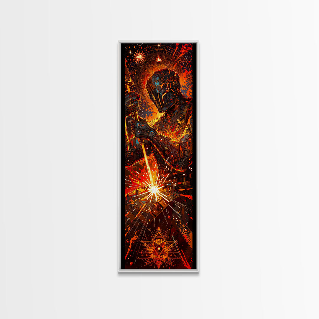 Fiery Mechanical Engine Abstract Wall Art, Industrial Sci Fi Canvas Decor, Orange Black Statement Art, Gift For Him, Poster