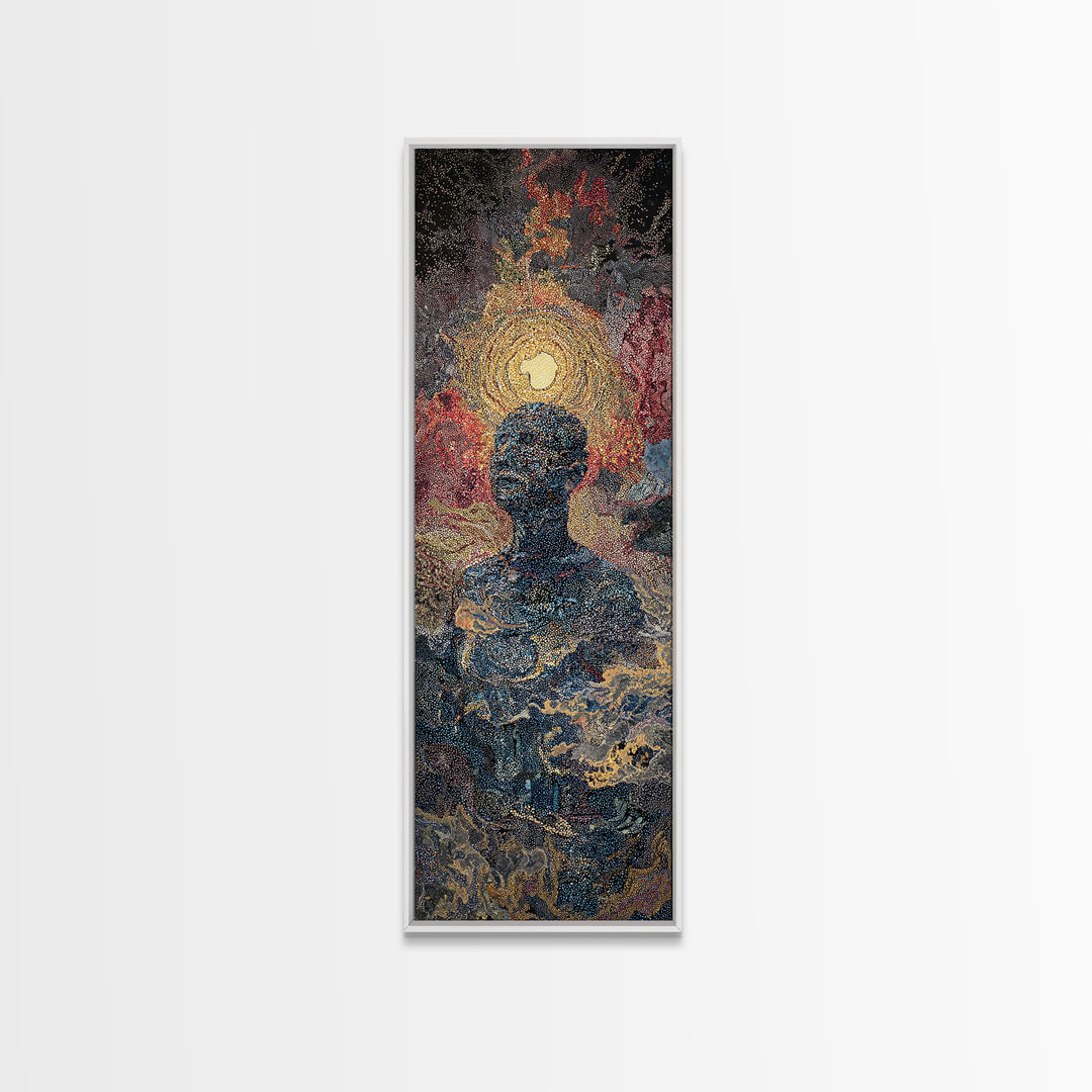 Celestial Silhouette With Golden Halo Wall Art, Mystical Abstract Canvas Print, Spiritual Decor, Modern Portrait, Bedroom Home Decor Gift