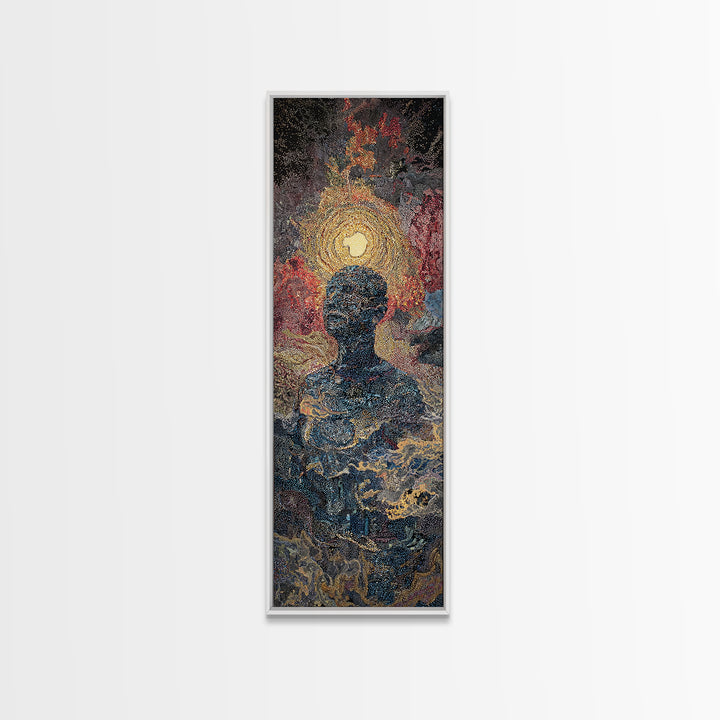 Celestial Silhouette With Golden Halo Wall Art, Mystical Abstract Canvas Print, Spiritual Decor, Modern Portrait, Bedroom Home Decor Gift