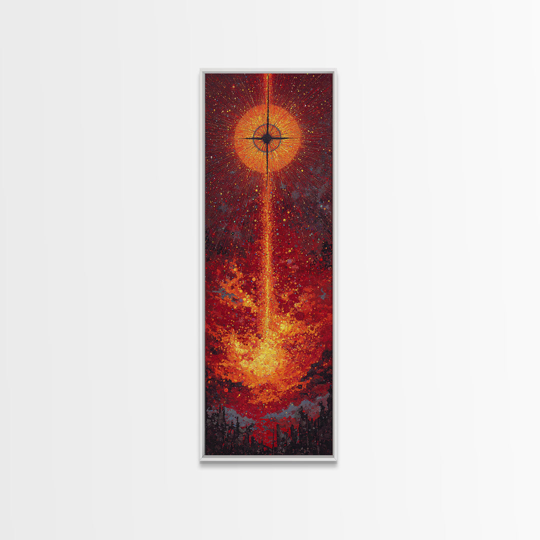 Solar Eclipse Fire Beam Wall Art, Red Orange Abstract Canvas Print, Mystical Space Decor, Modern Statement Home Decor Gift