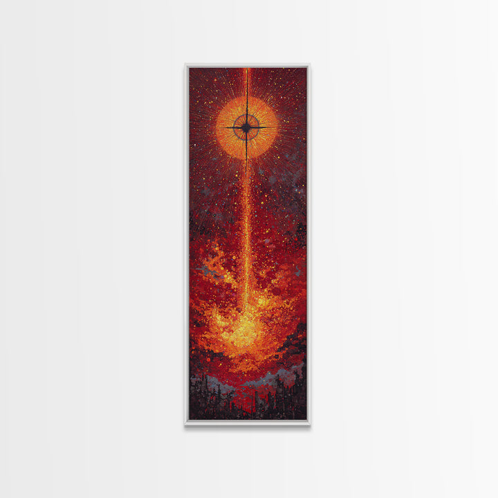 Solar Eclipse Fire Beam Wall Art, Red Orange Abstract Canvas Print, Mystical Space Decor, Modern Statement Home Decor Gift