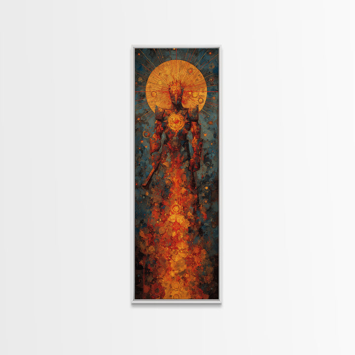 Radiant Tribal Spirit With Sun Halo Framed Canvas Print, Afrocentric Abstract Wall Art, Cultural Portrait Home Decor Gift