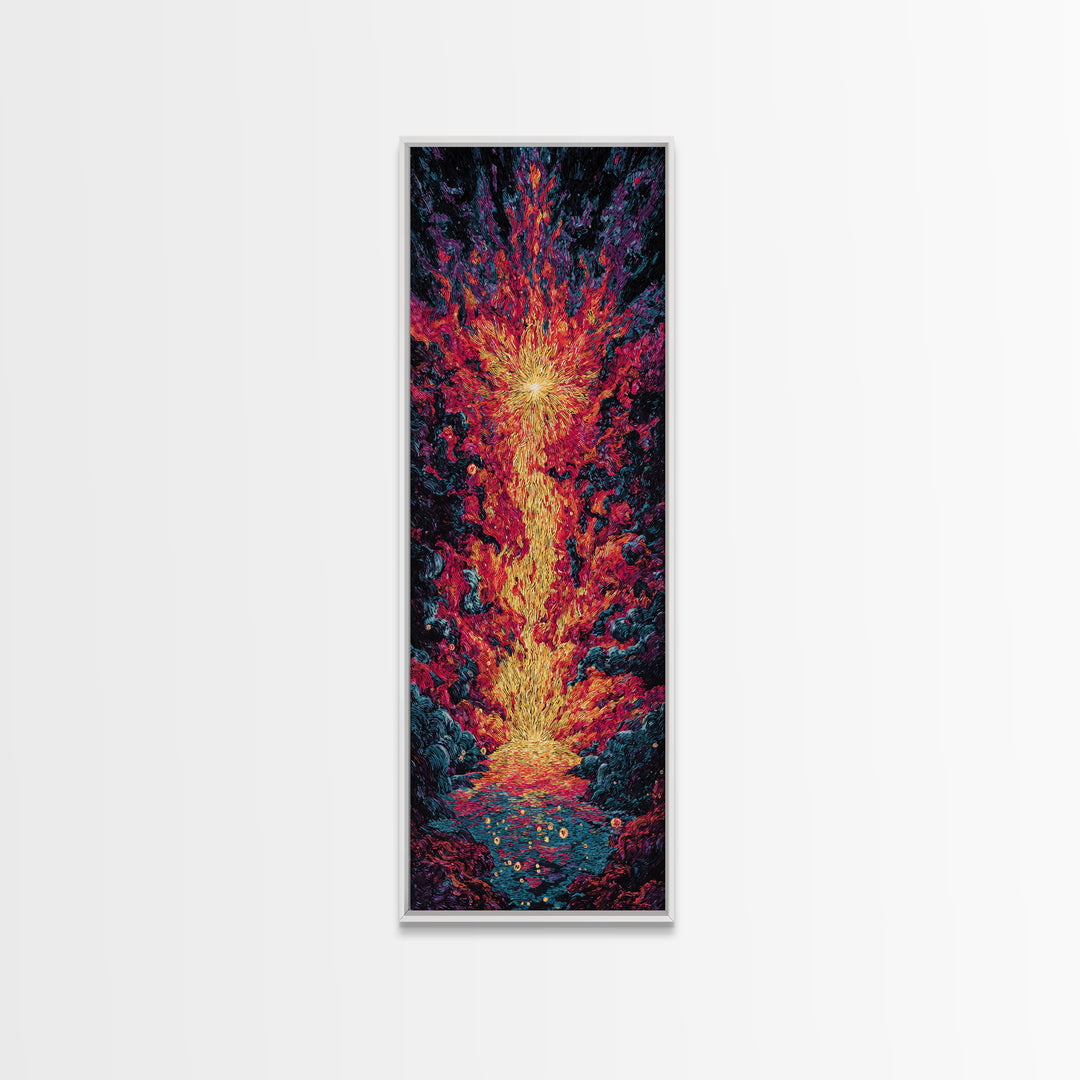 Exploding Fire Waterfall Wall Art, Vivid Red Orange Abstract Canvas Print, Dramatic Nature Scene Art, Large Decor Art Gift For Home