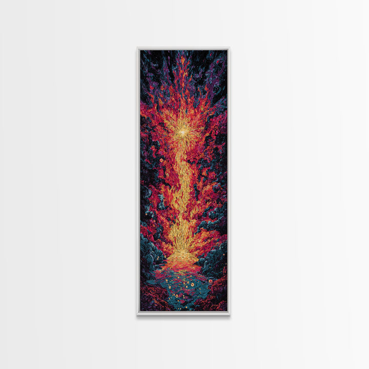 Exploding Fire Waterfall Wall Art, Vivid Red Orange Abstract Canvas Print, Dramatic Nature Scene Art, Large Decor Art Gift For Home