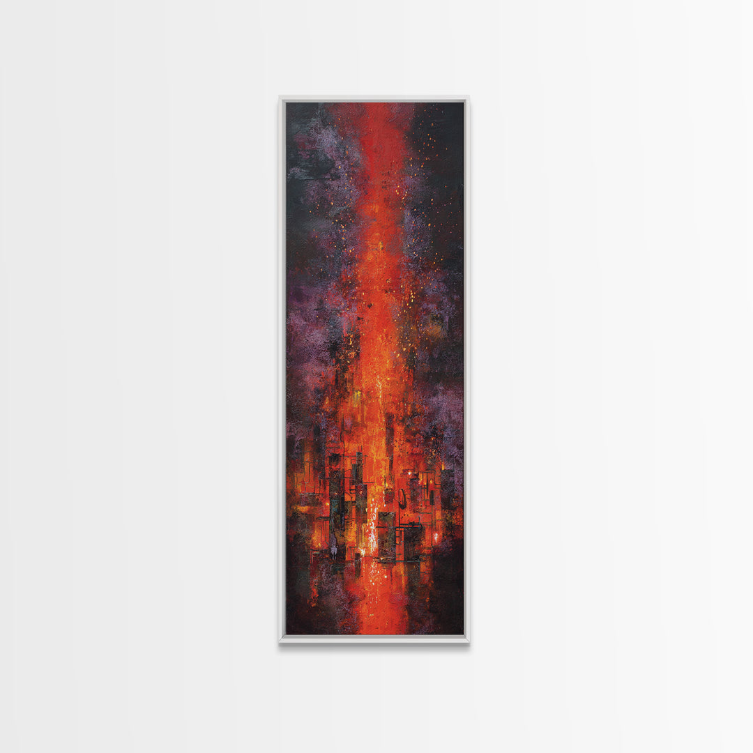 Burning Skyline With Volcanic Light Wall Art, Dark Red Abstract Canvas Print, Urban Wall Art, Modern Office Decor Gift For Him
