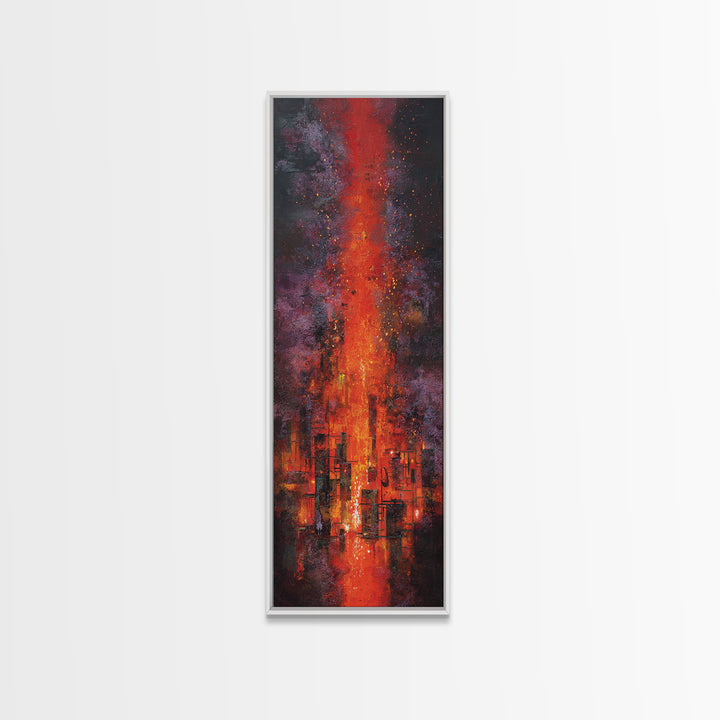 Burning Skyline With Volcanic Light Wall Art, Dark Red Abstract Canvas Print, Urban Wall Art, Modern Office Decor Gift For Him