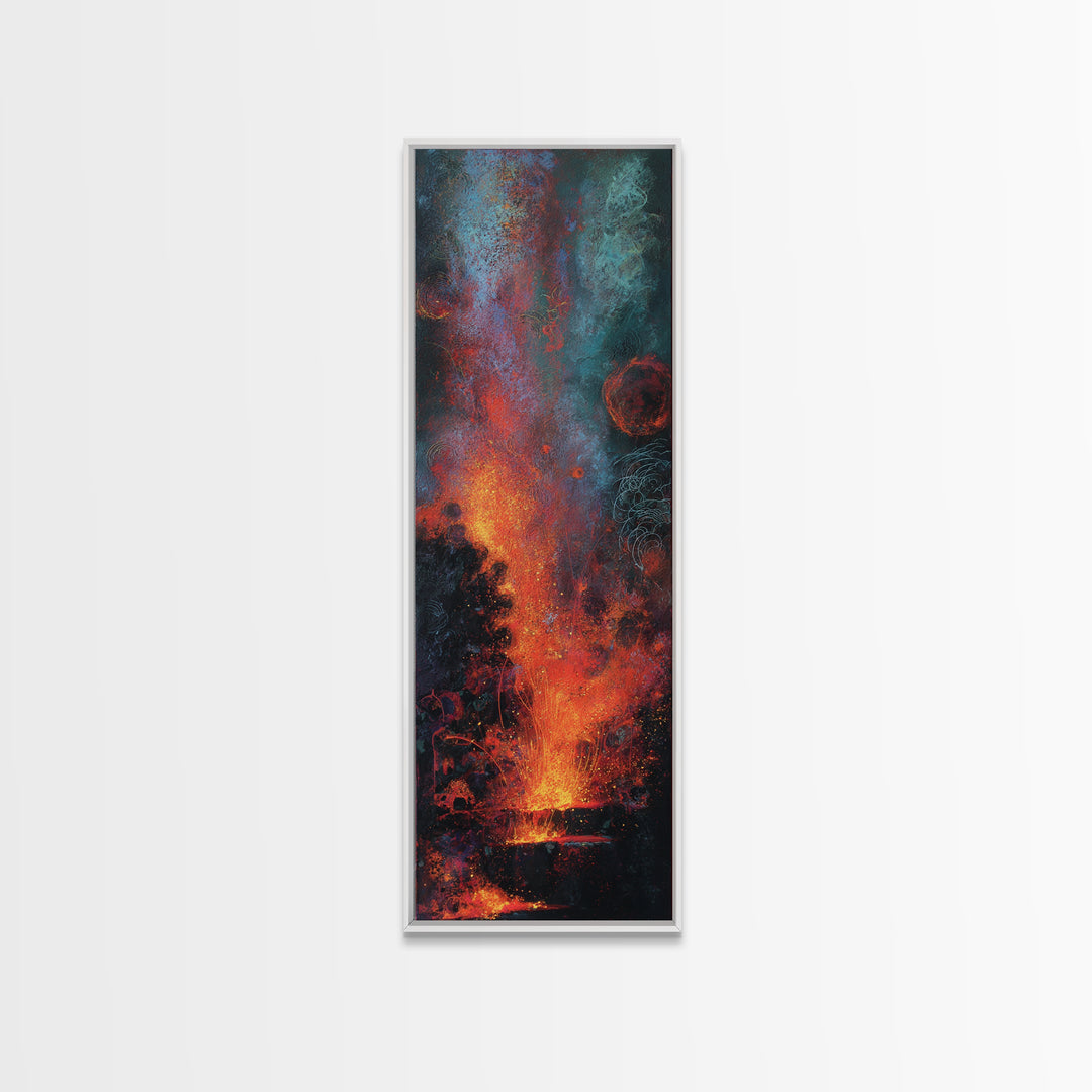 Cosmic Volcano Eruption Wall Art, Teal Red Orange Abstract Canvas Print, Dreamy Space Decor, Modern Large Wall Decor Gift