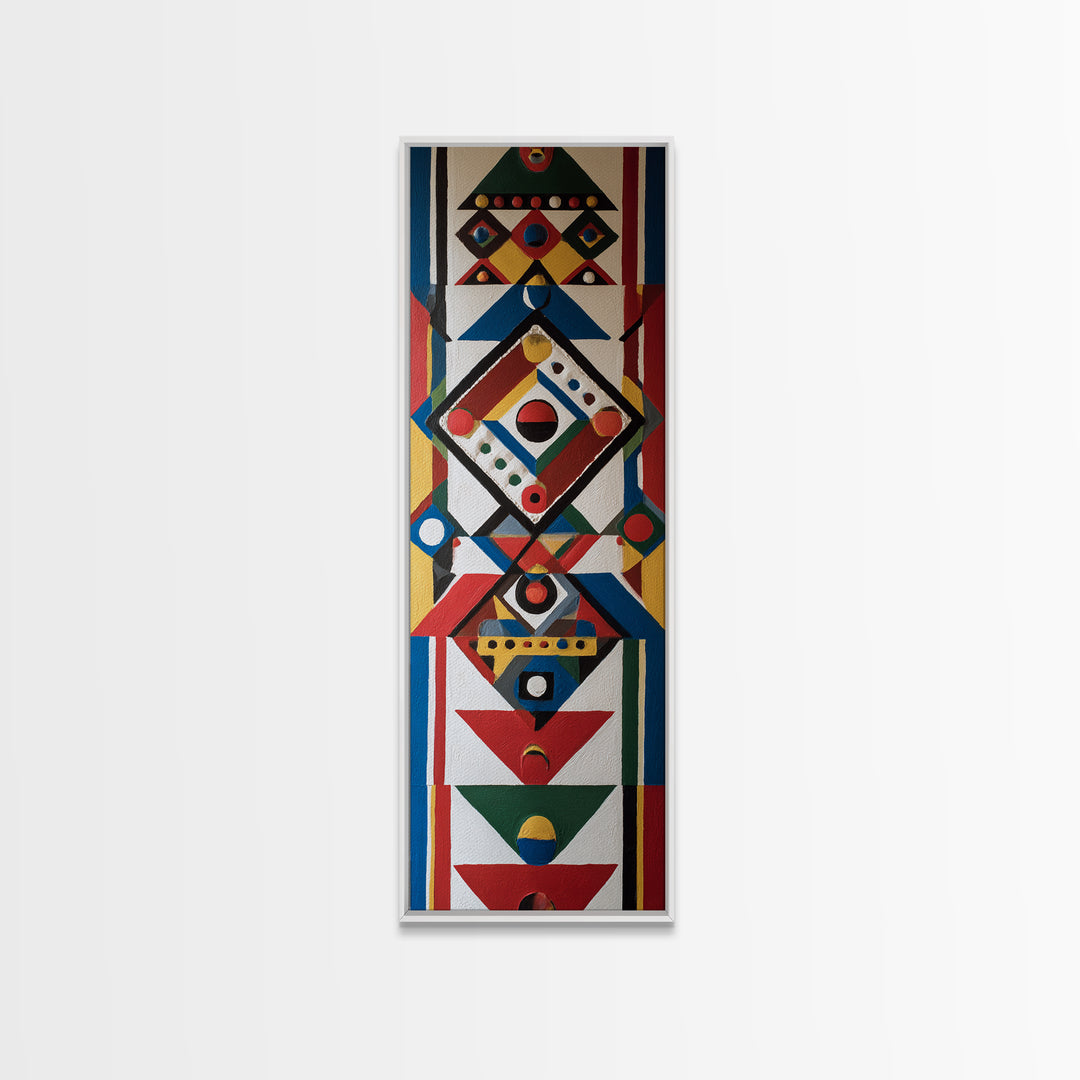 Colorful Geometric Tribal Mask Wall Art, African Abstract Canvas Print, Afrocentric Pattern Decor, Modern Boho Home Gift