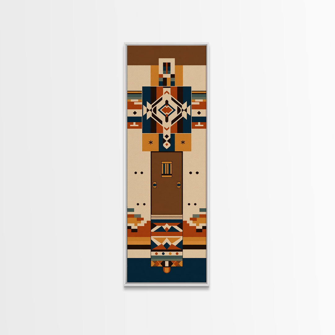 Earth Tone Geometric Tribal Figure Wall Art, African Inspired Canvas Print, Southwestern Pattern Decor, Minimalist Home Gift