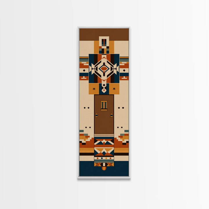 Earth Tone Geometric Tribal Figure Wall Art, African Inspired Canvas Print, Southwestern Pattern Decor, Minimalist Home Gift
