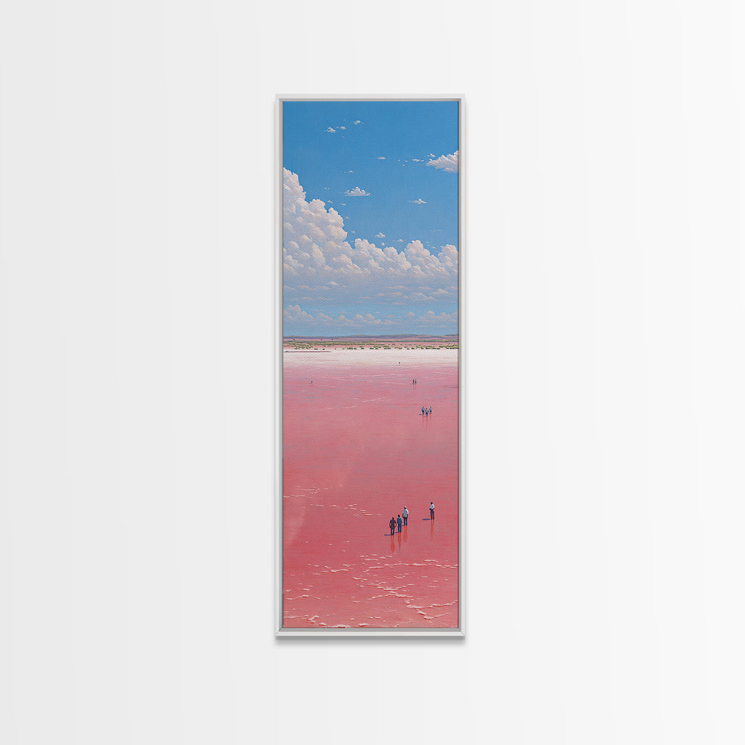 Vast Pink African Salt Flat Under Blue Sky Wall Art, Minimal Lake Landscape Print, Serene Travel Decor For Living Room Gift