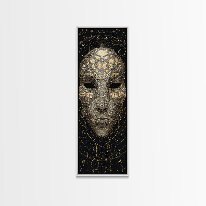 Gold And Black African Tribal Mask Canvas Print, Mystical Face Artwork, Afrocentric Wall Decor, Bold Cultural Home Decor
