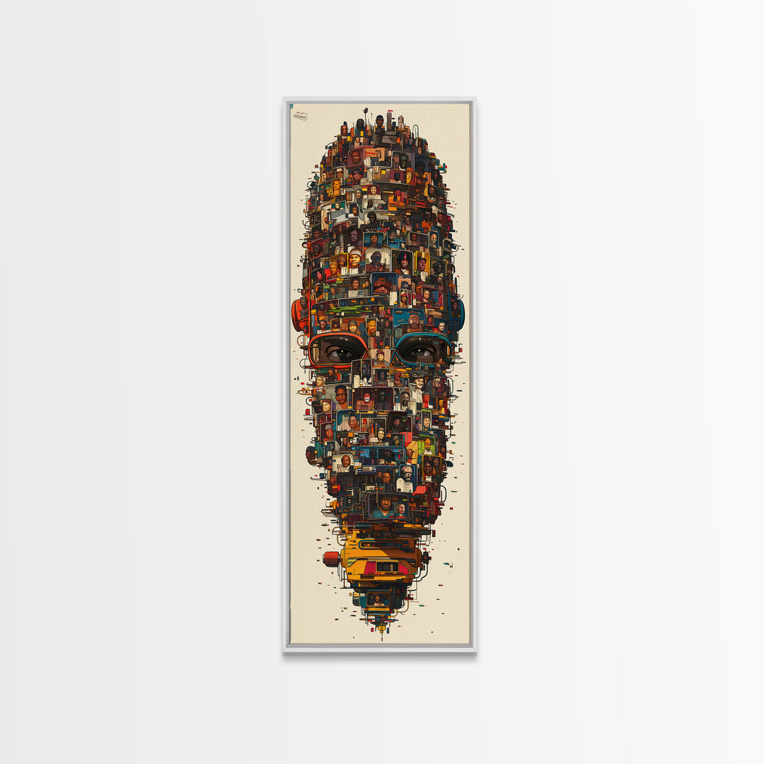 Contemporary African Mask Portrait Framed Canvas Print, Mosaic Community Face, Modern Afrocentric Wall Decor Art Gift For Home