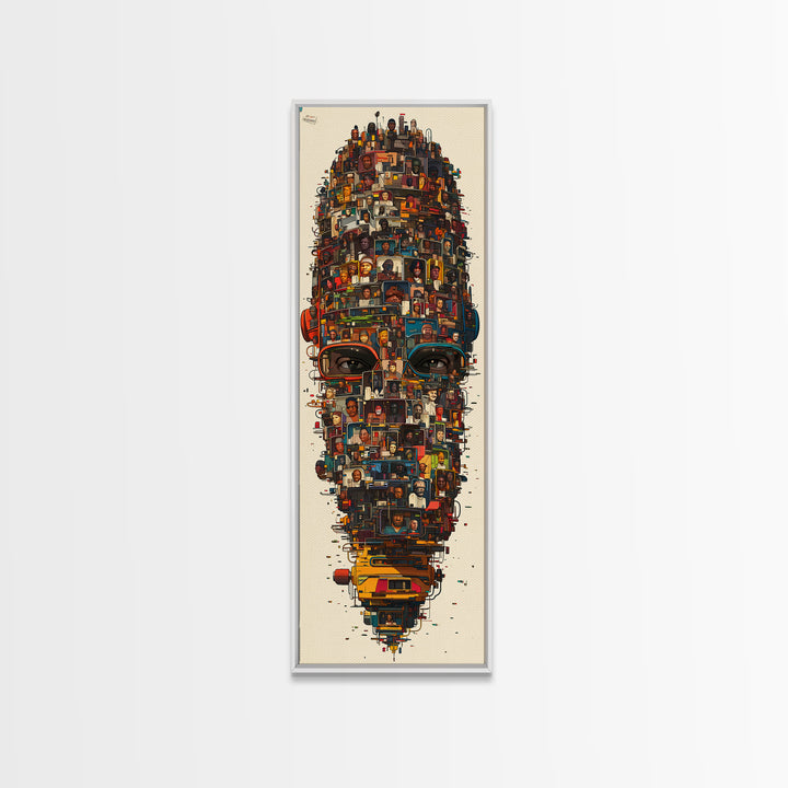 Contemporary African Mask Portrait Framed Canvas Print, Mosaic Community Face, Modern Afrocentric Wall Decor Art Gift For Home