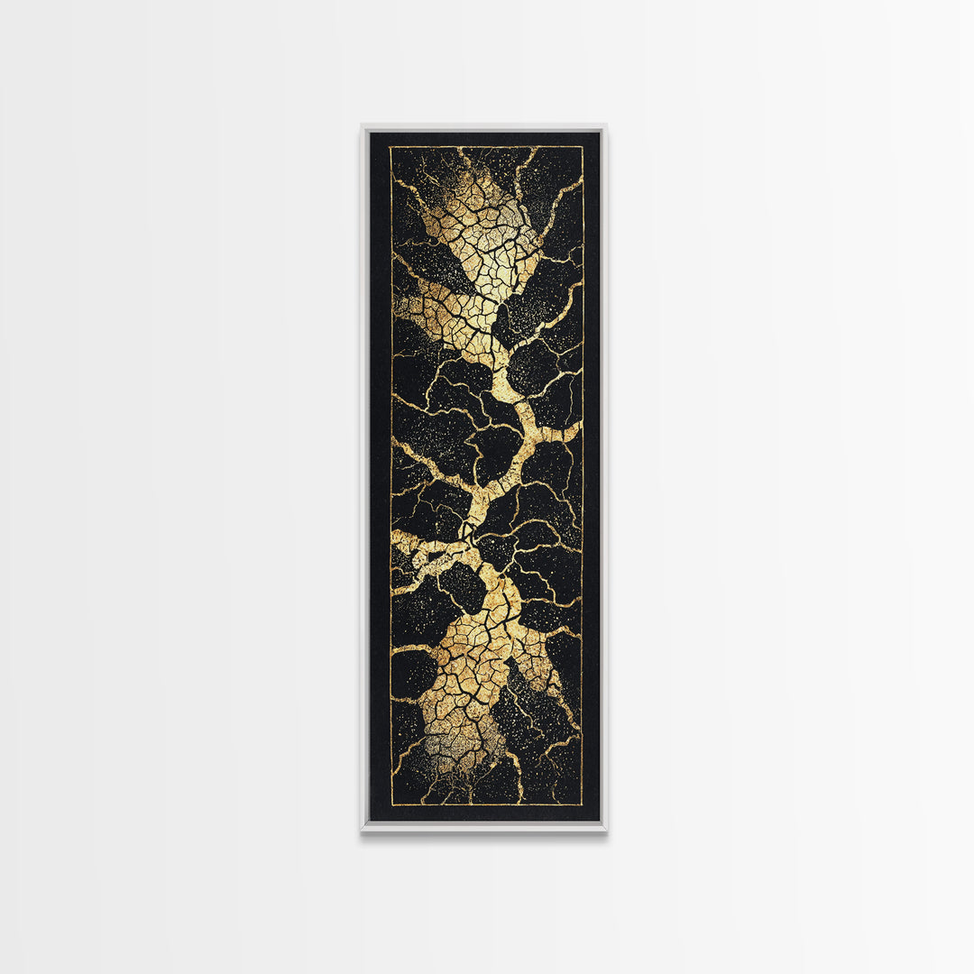 Black Gold Crackle Abstract Wall Art, Modern Kintsugi Inspired Texture, Luxury Canvas Print For Elegant Home Decor Statement
