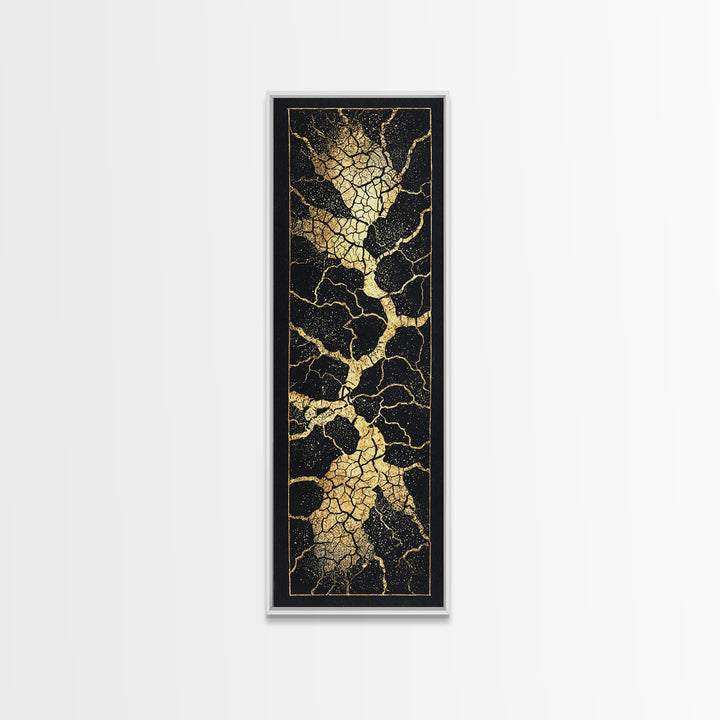 Black Gold Crackle Abstract Wall Art, Modern Kintsugi Inspired Texture, Luxury Canvas Print For Elegant Home Decor Statement