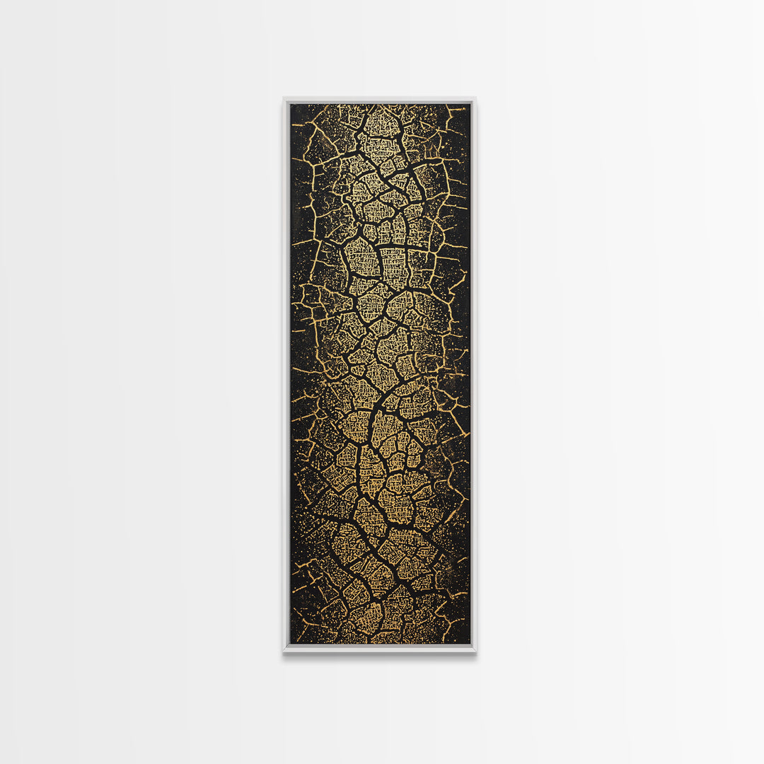 Gold On Black Abstract Map Wall Art, Tribal Maze Texture Canvas Print, African Inspired Geometric Statement Decor For Home