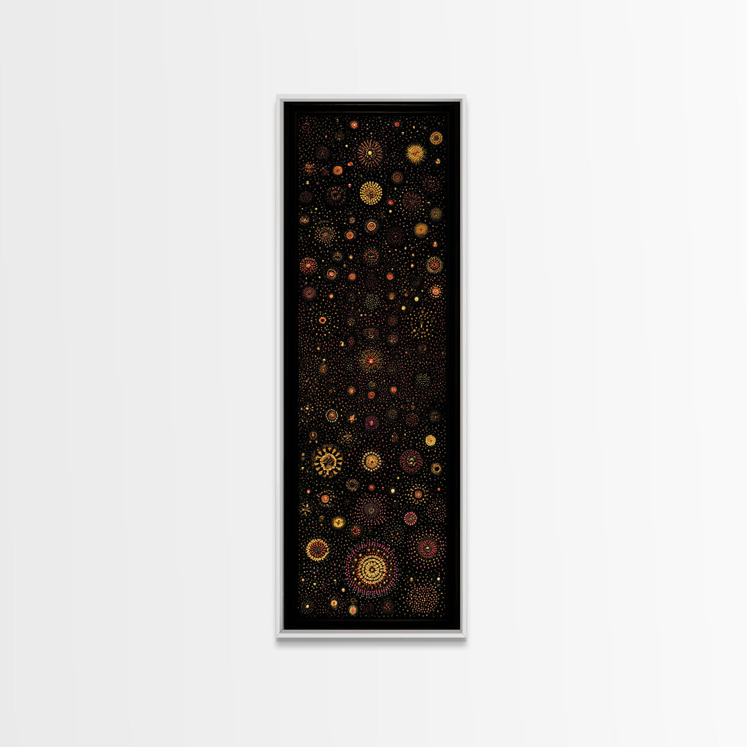 Colorful Dot Constellation Wall Art, Black Gold Celestial Mandala Canvas Print, African Inspired Boho Home Decor Statement Piece