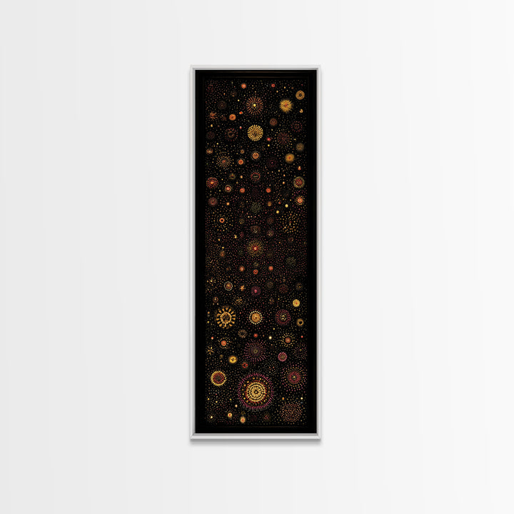 Colorful Dot Constellation Wall Art, Black Gold Celestial Mandala Canvas Print, African Inspired Boho Home Decor Statement Piece