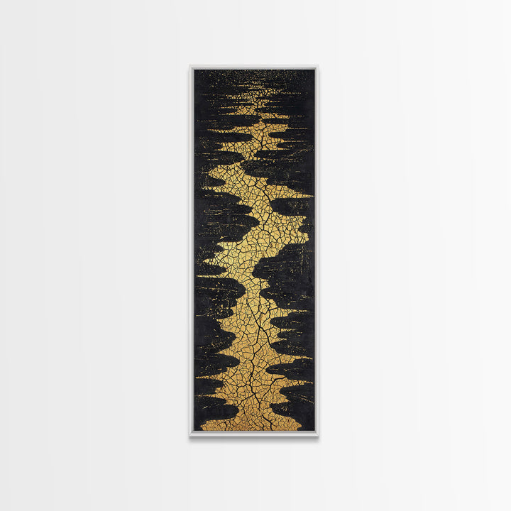 Gold Cracked River Abstract Wall Art, Black And Gold African Inspired Canvas Decor, Luxury Textured Statement Print For Elegant Home Decor