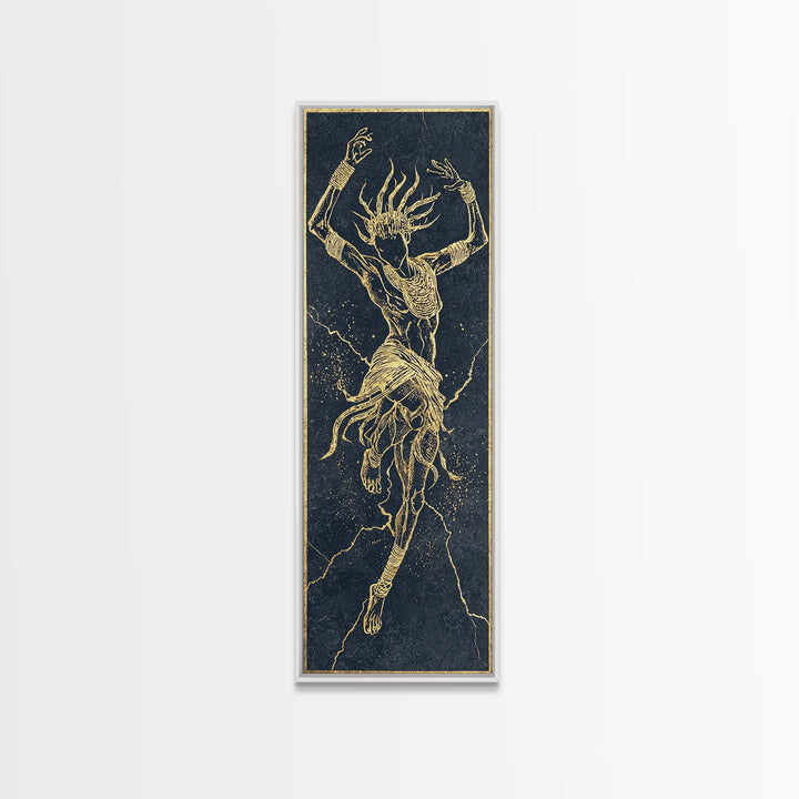 Golden Spirit Dancer Framed Canvas Print, Abstract African Woman Art, Mystical Black And Gold Tribal Wall Decor For Bedroom