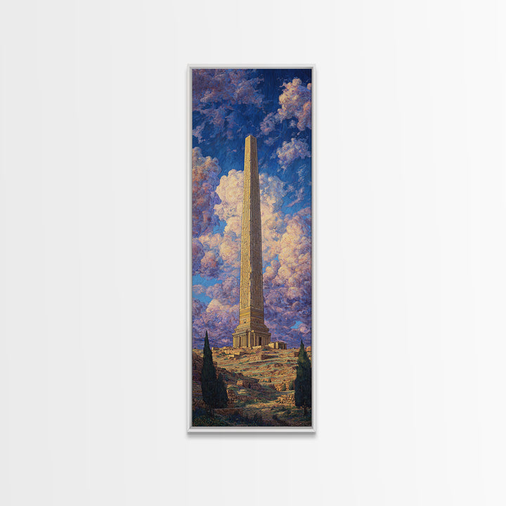 Ancient Obelisk Monument Landscape Wall Art, Egyptian Inspired Canvas Print, Dreamy Sky Home Decor, Historic Travel Poster
