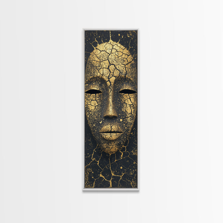 Cracked Gold African Mask Wall Art, Abstract African Portrait Canvas Print, Black And Gold Tribal Decor For Modern Home Gift