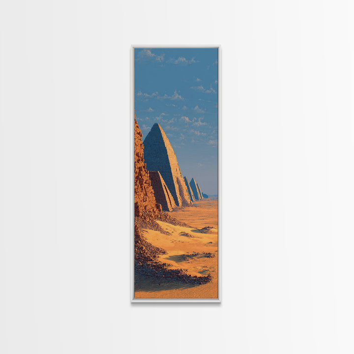 Golden Nubian Pyramids Wall Art, African Desert Landscape Canvas Print, Egypt Travel Poster Living Room Decor Housewarming Gift
